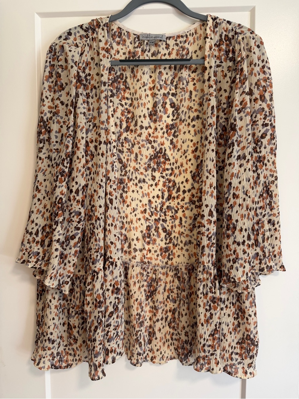 Wishlist Cream Animal-Print Ruffle Kimono Blouse